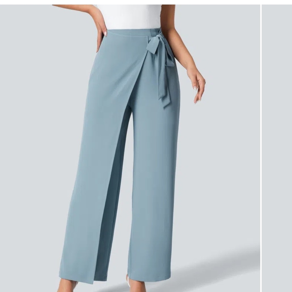 HALARA Blue Wide Leg Pants with Tie Waist